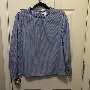 J. Crew Blue & White Striped Long Sleeve Blouse